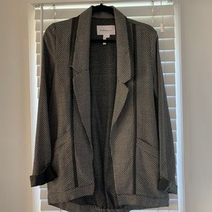 Patterned Blazer with Pockets and Faux Fur Trim